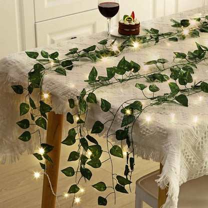 CEWOR 14 Pack 98ft Fake Ivy Vines, Artificial Ivy Garland with 100 LED String Lights, Hanging Plants Greenery Backdrop Green Leaves for Bedroom Room Wall Decor Wedding Party Table Decoration
