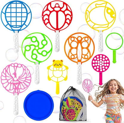 10 Pcs Bubble Wands Set, Big Bubble Wand for Kids Adults with Tray, Large Bubble Makers Bulk for Summer Outdoor Activities Birthday Gifts Party Favors