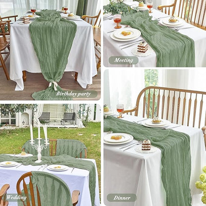 IVAPUPU 2 Pcs Cheesecloth Table Runner - 10ft Sage Green Boho Rustic Gauze Cheese Cloth Table Runner for Baby Shower Decorations Wedding Party Summer Garden Farmhouse Decor
