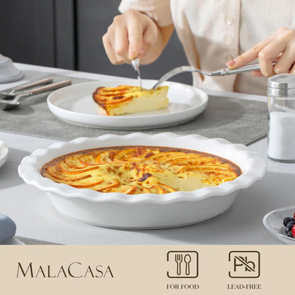 Malacasa Ceramic Pie Pan, Pie Pan for Baking 9 Inch, 40 OZ Pie Plate Round Pie Dish for Baking Fluted Pie Dish Baking Pan