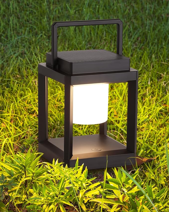 DAKAFUL Outdoor Table Lamp, Led Lamps for Nightstand, Solar Lanterns Outdoor Hanging for Patio Waterproof, Cordless Battery Operated Lamp, Rechargeable Solar Lantern for Reading, Decor, Camping