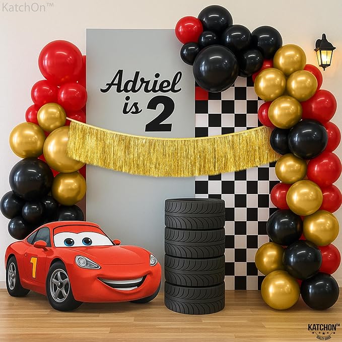 Katchon, Red Black and Gold Balloon Arch Kit - Huge, Pack of 90 | Black Red and Gold Balloons for Anniversary, Wedding and Birthday Decorations | Wedding Decor