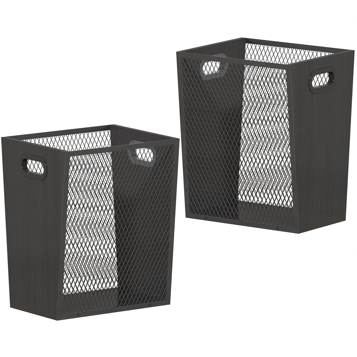 Piskyet Black Office Trash Can for Near Desk,7 Gallon Unique Wood Bedroom Garbage Can,Vintage Wastebasket with Handle, Decorative Trash Can for Home Office,2pack 12.2" L x 9.6" W x 14.9" H