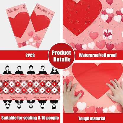 OHOME 2 Pack Valentines Day Decorations - Valentines Decor - Disposable Plastic Valentines Tablecloth | Valentine Decorations Indoor - Valentines Party Decorations Favors | Valentines Backdrop Banner