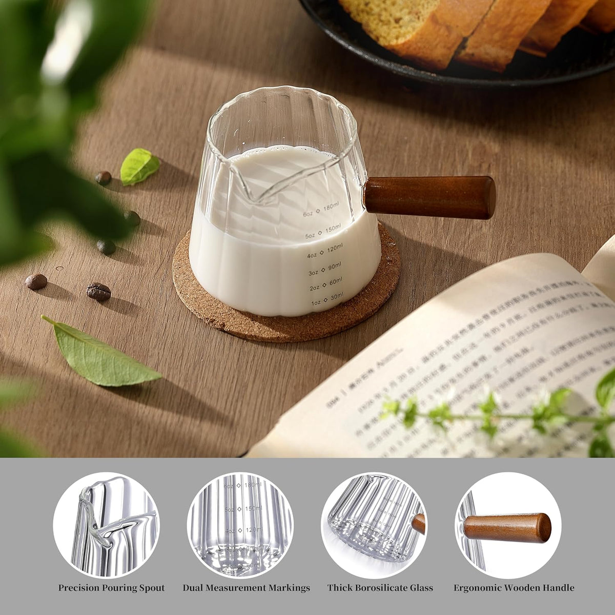 6OZ Espresso Cups Glass, Jjoo Espresso Shot Cup With V-Shaped Mouth, Glass Measuring Cup, Markings in both oz & ml