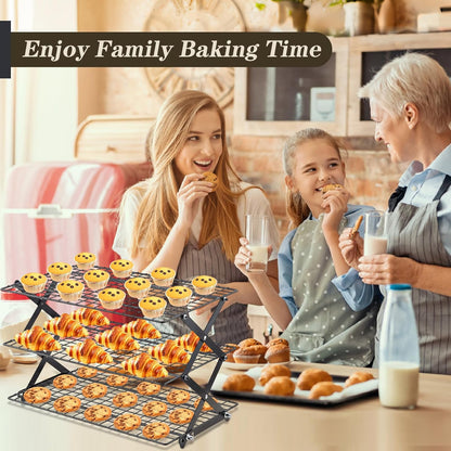 Pleafind 3 Tier Collapsible Cooling Rack - 3 Setting Design, Adjustable ＆ Stackable Baking Rack, 5 Modes Cooling Racks for Cooking and Baking, Roasting ＆ Grilling Gifts for Picnic Party
