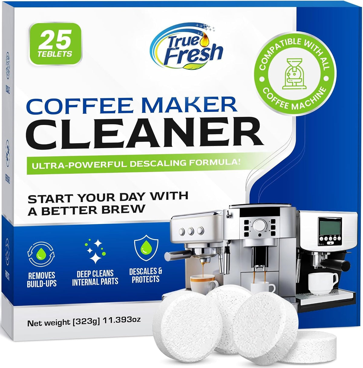Coffee Maker Cleaner Tablets 25 Count, Coffee Machine Cleaner 1 Yr Supply | Removes Limescale, Mineral &amp; Oil Buildup, Coffee Pot Cleaner and Descaler for Keurig, Nespresso, Ninja, Breville and DeLonghi