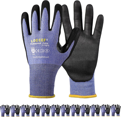 LOCCEF 3 Pairs Safety Work Gloves,Touchscreen Compatible, Superior Dexterity,Level 5/A4 Cut Resistant Work Gloves