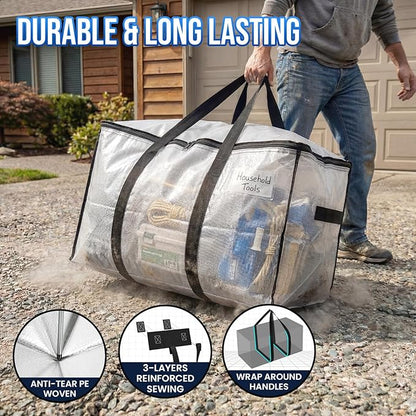 TAILI Extra Large Moving Bags, 10 Pack Clear Heavy Duty Totes For Storage with Visible Window, Wrap Around Handles, Storage Bags for Space Saving, Alternative to Moving Boxes
