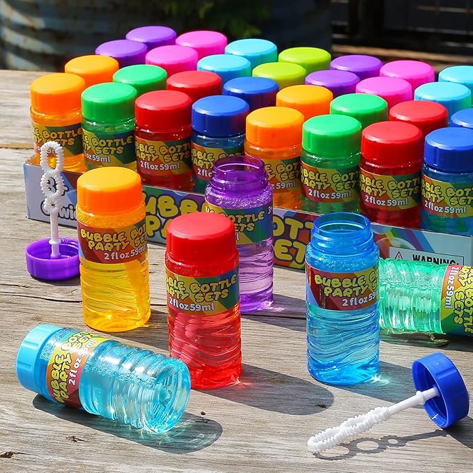 32 Pack Bubble Bottles Bulk for Kid (8 Colors), Bubbles Wand Attached to the Lid, Blow Bubble Solution Set with Gift Box for Child Party Favors Supplies, Outdoor Summer Toy, Birthday, Goody Bag Filler