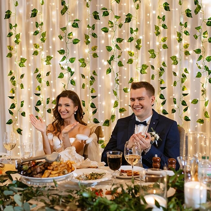 CEWOR 24 Pack 173ft Fake Ivy Vines, Artificial Ivy Garland with 200 LED String Lights, Hanging Plants Greenery Backdrop Green Leaves for Bedroom Room Wall Decor Wedding Party Table Decoration