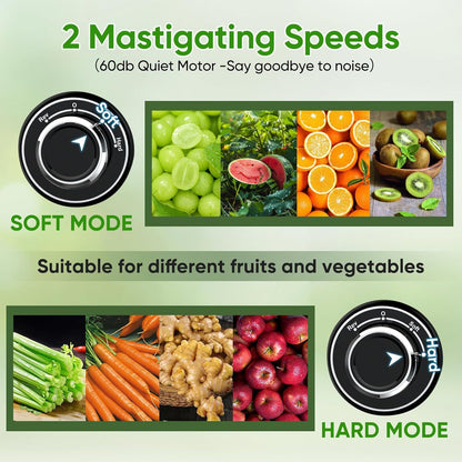 COZII Cold Press Juicer Machines,Slow Masticating Juicer Extractor Soft/hard Mode, 3.6" Large Feed Chute For Vegetable and Fruit, Easy to Clean Juicer, Quiet Motor, High Juice Yield