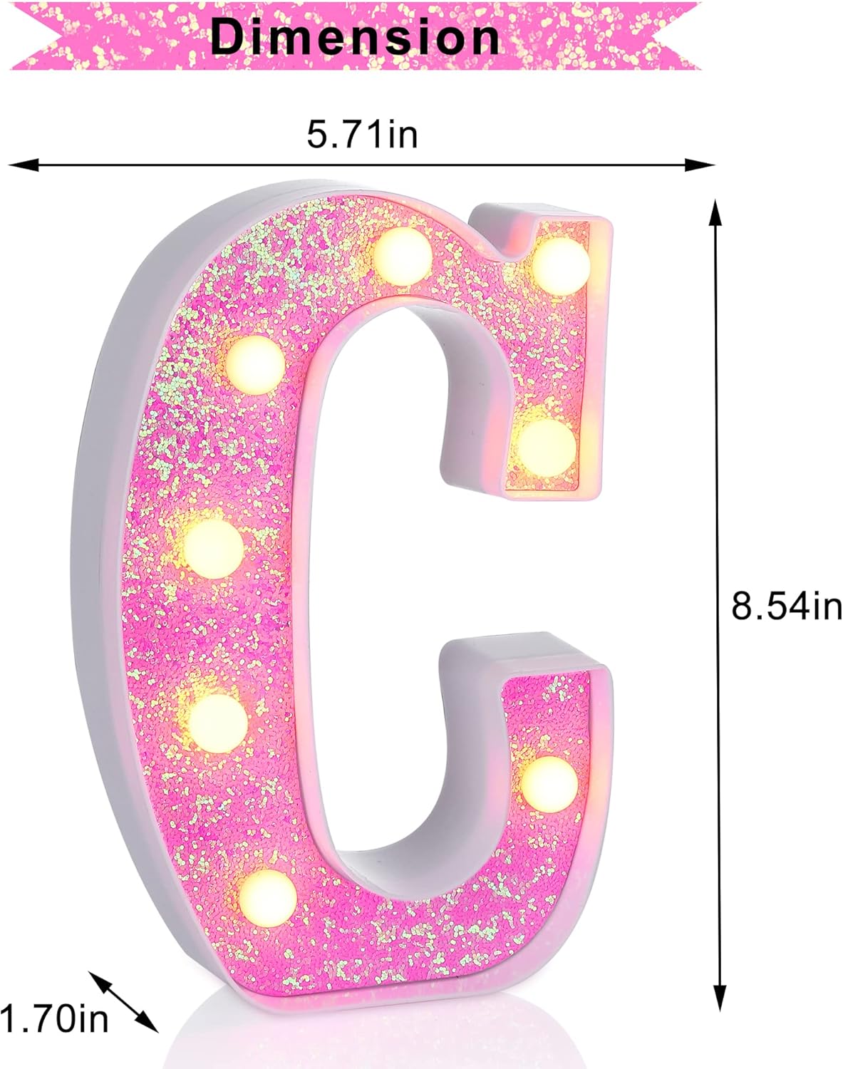 Foaky Pink Light up Letters，Pink Party Decorations,Girls Room Decor,Glitter Light Up Letters