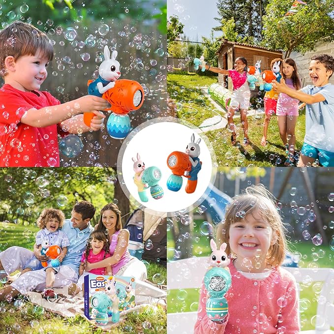 Bubble Guns for Toddlers,2pcs Rabbit Bubble Machine for Kids,Automatic Bubble Blower with 10 Bubble Solutions,Outdoor Toys Summer Party Gift for Age 3 4 5 6 7 8 Years Old Boys Girls