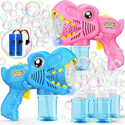 Yunaking Toys for Boys Girls Ages 4-8 - 2 Pack Bubble Machine Gun Rechargeable Dinosaur Toy Gift for 4 5 6 7 8 Boy Girl Kids Toddlers Outdoor Toys 4-6 Easter Basket Stuffers Christmas Valentines Gift