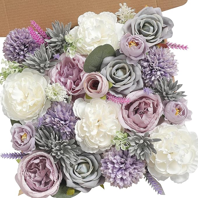 Serra Flora 18Heads Multi Use Artificial Flowers Combo for DIY Centerpieces Arrangements Wedding Bridal Bouquet Table Chair Decor Candle Holder Baby Shower Cake Decor Flower Strips Home Decor