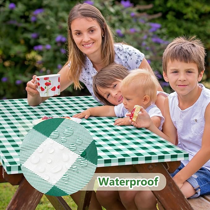 Picnic Table Cover with Bench Covers and Bag, Camping Table Camping Essentials Cover with Elastic Edges(Green)