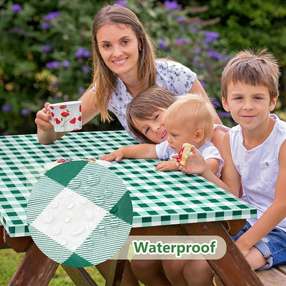 Picnic Table Cover with Bench Covers and Bag, Camping Table Camping Essentials Cover with Elastic Edges(Green)