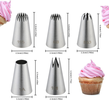 5PCS Large Piping Tips Set, Cokuma Stainless Steel Cake Decorating Tips, Frosting Icing Tips for Cupcakes, Cake