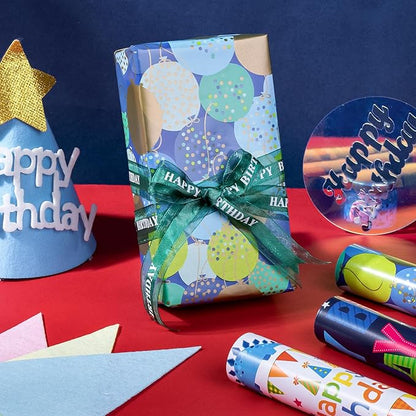 WRAPAHOLIC Dinosaur Birthday Wrapping Paper Roll - Mini Roll - 3 Rolls - 17 inch x 120 inch Per roll - Happy Bday Wrapping Paper for Kids Boys Birthday, Baby Shower, Dinosaur Lover