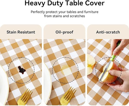 Romanstile Rectangle Vinyl Tablecloth, 100% Waterproof Buffalo Gingham Plastic Table Cloth, Heavy Duty Wipeable Checkered Table Covers for Outdoor, Camping, Picnic, Patio - 60 x 120, Coffee and White