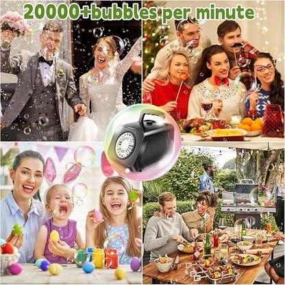 Zerhunt Automatic Bubble Machine for Parties: Portable & Dual-Speed Mode Bubble Maker - 20000+ Bubbles Per Min for Weddings Birthday Outdoor Fun - Toddlers Kids Durable Bubble Toys