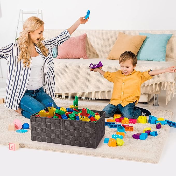 Uvellgift Woven Storage Baskets, Storage Bins, Cube Basket Container Baskets Storage Boxes Organizers for Clothes /Shelves/ Closet, Set of 6 (Brown)