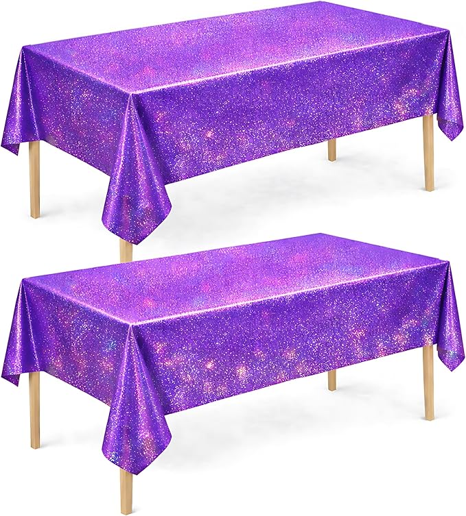 Purple Birthday Decorations - 2 Pack Laser Purple Tablecloth for K‑Style Demon Music Theme Birthday Decorations - Pink Party Decor for Korean Pop,Iridescent Party Decorations for Bachelorette Bridal