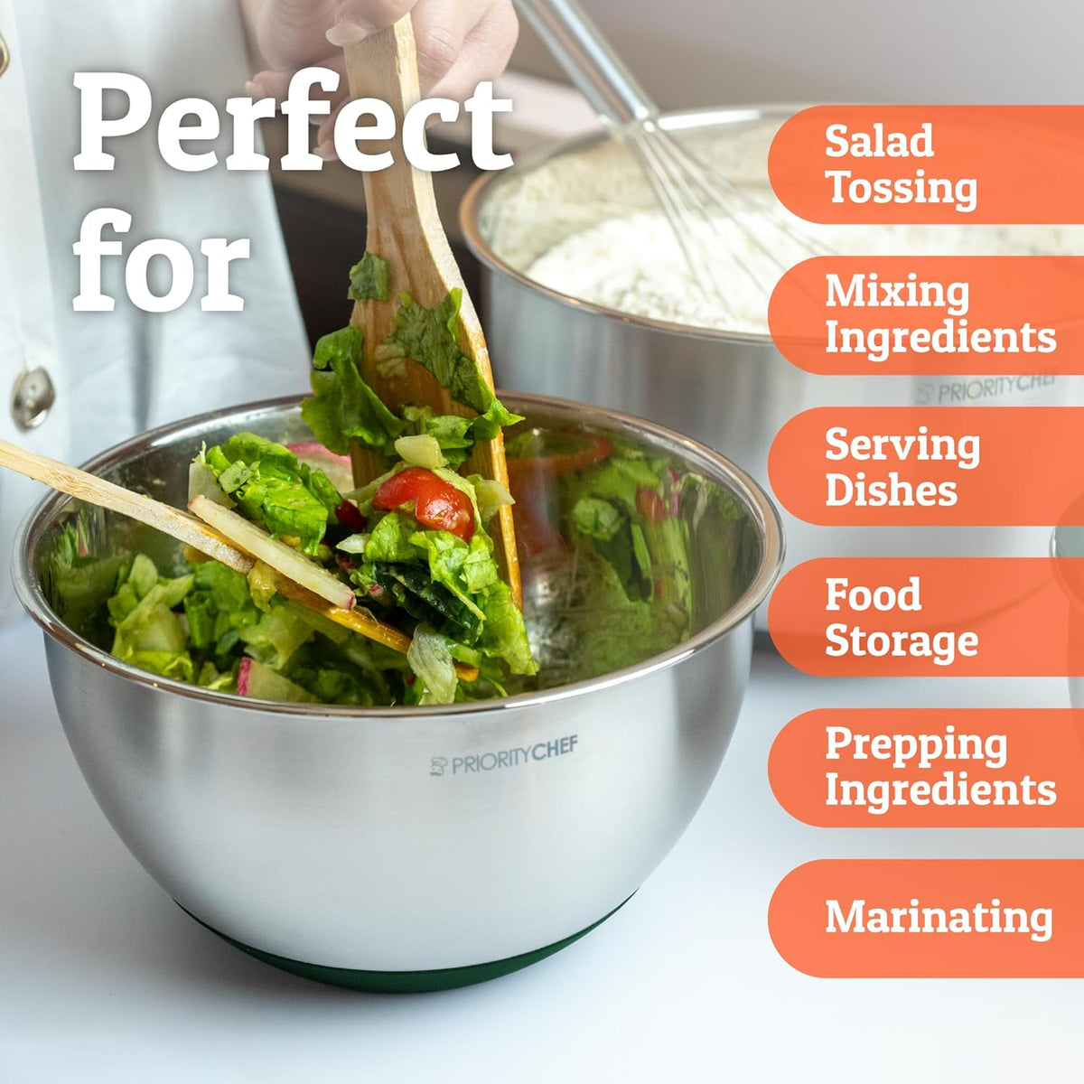 Priority Chef Premium Mixing Bowls With Airtight Lids Set, Thicker Stainless Steel Mixing Bowl Set, Large Prep Metal Bowls with Lids