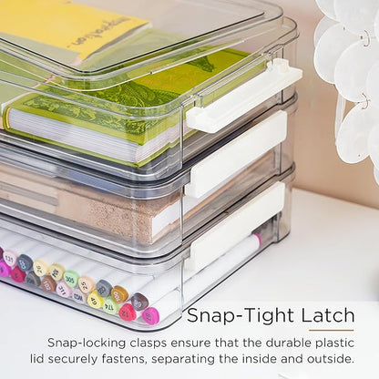 Citylife 3 PCS 9 x 13 Plastic Storage Bins with Lids and Latches, Portable Art Supply Storage Organizer, Paper Storage Box for Organizing A4 Paper, Letters, Documents, Art Supplies, and Crafts