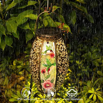 Larekook Hummingbird Solar Lantern Outdoor Waterproof,13" Large Metal Hanging Lantern Decorative,Hummingbird Solar Lights for Yard Lawn Porch Patio Garden Decor,Birthday Gifts for Women Mom