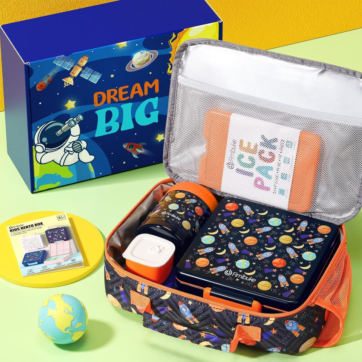 Fimibuke Kids Bento Snack Lunch Box with 4 Compartment, Insulated lunch Bag, Stainless Steel Vacuum Thermos Food Jar, Ice Pack, Utensils Set, Birthday Gift for Age 3-12 Back to School Toddler Girl Boy