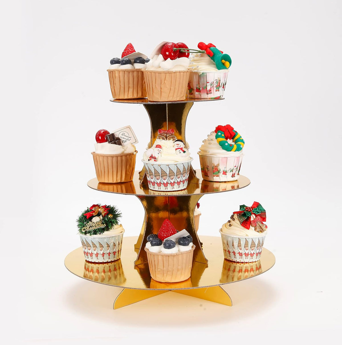 3-Tier Cupcake Stand, Gold Cardboard Cake Stand Holder, Tiered DIY Cupcake Stand Tower for Dessert Table Displays