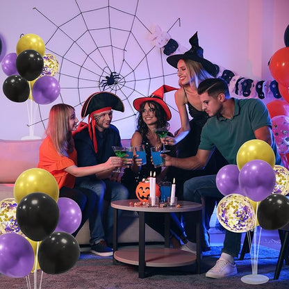 ZJDHPTY Halloween Decorations,4 Set Balloon Stand with Purple Black Gold Balloons,Balloon Centerpieces for Birthday Graduation Wedding Retirement Anniversary Homecoming Indoor Party Decorations