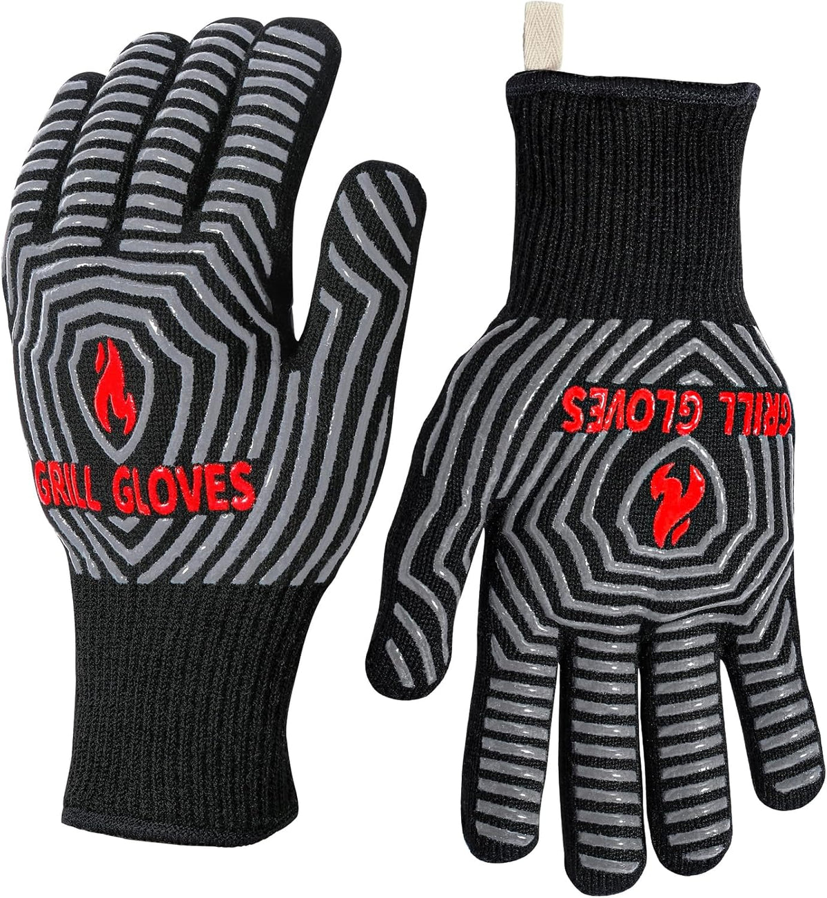 Quwin BBQ Gloves, Oven Gloves, Grilling Gloves Silicone Non-Slip Oven Mitts, Kitchen Gloves for BBQ, Grilling, Cooking, Baking-1 Pair… (Black