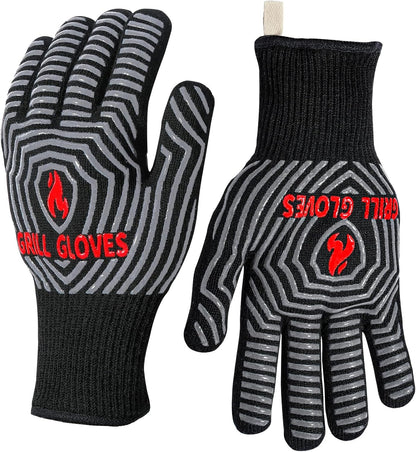 Quwin BBQ Gloves, Oven Gloves, Grilling Gloves Silicone Non-Slip Oven Mitts, Kitchen Gloves for BBQ, Grilling, Cooking, Baking-1 Pair… (Black