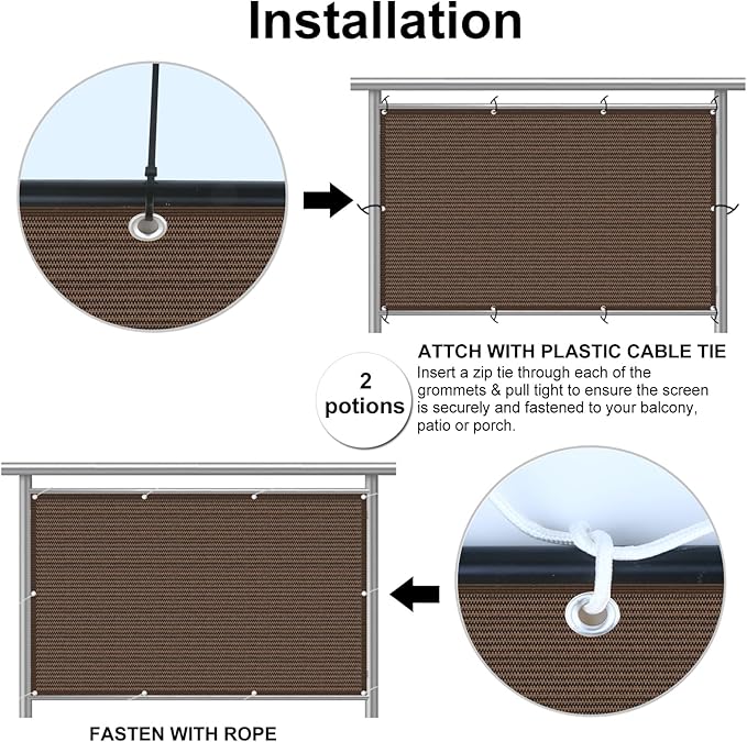 Eden's Decor Balcony Privacy Screen Brown 4'x 46' Cover Mesh Windscreen Weather-Resistant UV Protection for Backyard Deck, Patio, Balcony, Pool, Porch, Fence, Railing, Gardening