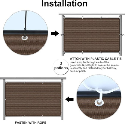 Eden's Decor Balcony Privacy Screen Brown 4'x 46' Cover Mesh Windscreen Weather-Resistant UV Protection for Backyard Deck, Patio, Balcony, Pool, Porch, Fence, Railing, Gardening