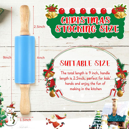 10 Pcs Small Rolling Pin Kids 9 Inch Mini Rolling Pin Silicone Wooden Cooking Pins Baking 5 Colors Non Stick Kids with Wooden Handle for Kitchen