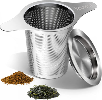 Extra Fine 18/8 Stainless Steel Tea Infuser Mesh Strainer with Large Capacity & Perfect Size Double Handles for Hanging on Teapots, Mugs