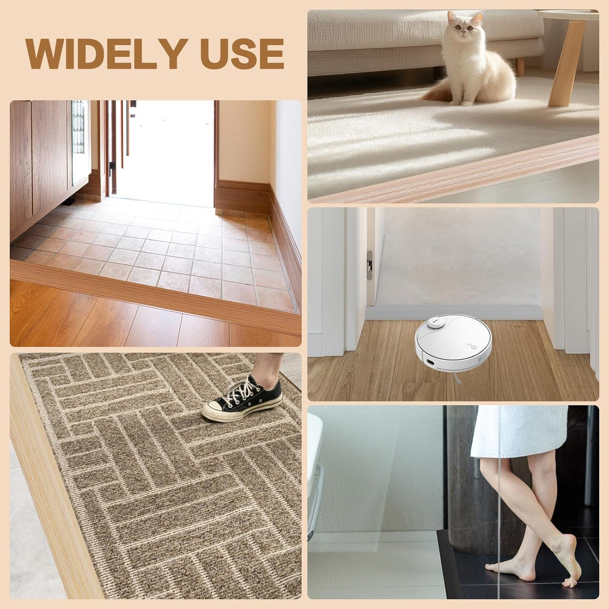 Floor Transition Strip Vinyl Door Threshold Ramp Self Adhesive Carpet Edging Strip Doorway Edge Trim, Overlap Edge Reducer for Laminate Carpet, Floor, Tile (Orange Oak, 1/5" to 2/5", 10Ft)