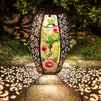 Larekook Hummingbird Solar Lantern Outdoor Waterproof,13" Large Metal Hanging Lantern Decorative,Hummingbird Solar Lights for Yard Lawn Porch Patio Garden Decor,Birthday Gifts for Women Mom