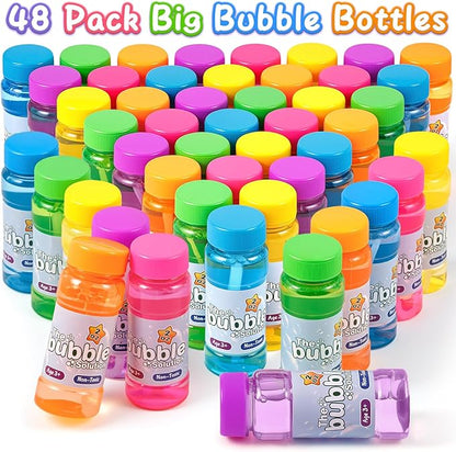 48 Pack Bubble Bottles with Wand in 6 Colors, Bulk Party Favors for Kids, Birthday, Christmas, New Year, Valentine, Carnival, School Classroom Prizes for Boys & Girls, Ideal Goodies Bags Stuffers