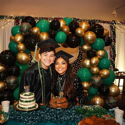 2026 Graduation Party Decorations Green Black Gold Balloons Garland Arch Kit 130pcs-Congrats Grad Golden Letter Balloons for 2026 Prom Party Supplies
