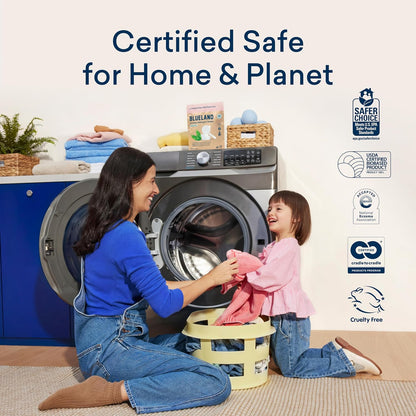 BLUELAND Laundry Essentials Kit, Fragrance Free & Clear - Plastic-Free Laundry Detergent Tablets, Oxi Booster, and Reuseable Natural Wool Dryer Balls
