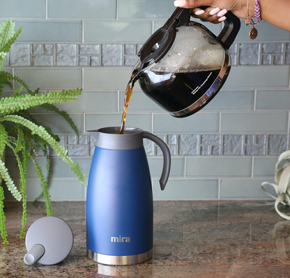 Mira Stainless Steel Thermal Coffee Carafe, Double Wall Insulated Vacuum Flask, Tea, Water, and Coffee Dispenser, 1.5 Liter / 50oz, Black