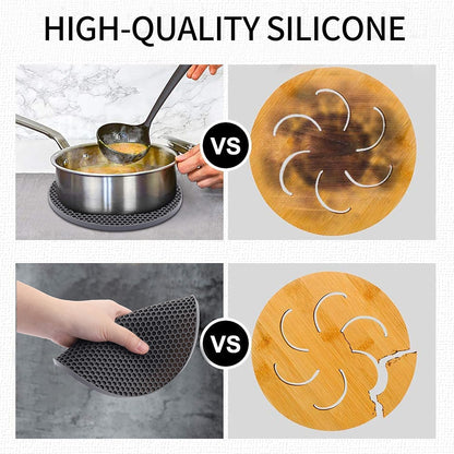 Silicone Trivets for Hot Pots and Pans, 0.31" Thick Trivet Mat for Hot Dishes Set of 4, Heat Resistant Durable Flexible Silicone Mat Pot Mat for Countertop, Easy to Wash and Dry, Dark Gray