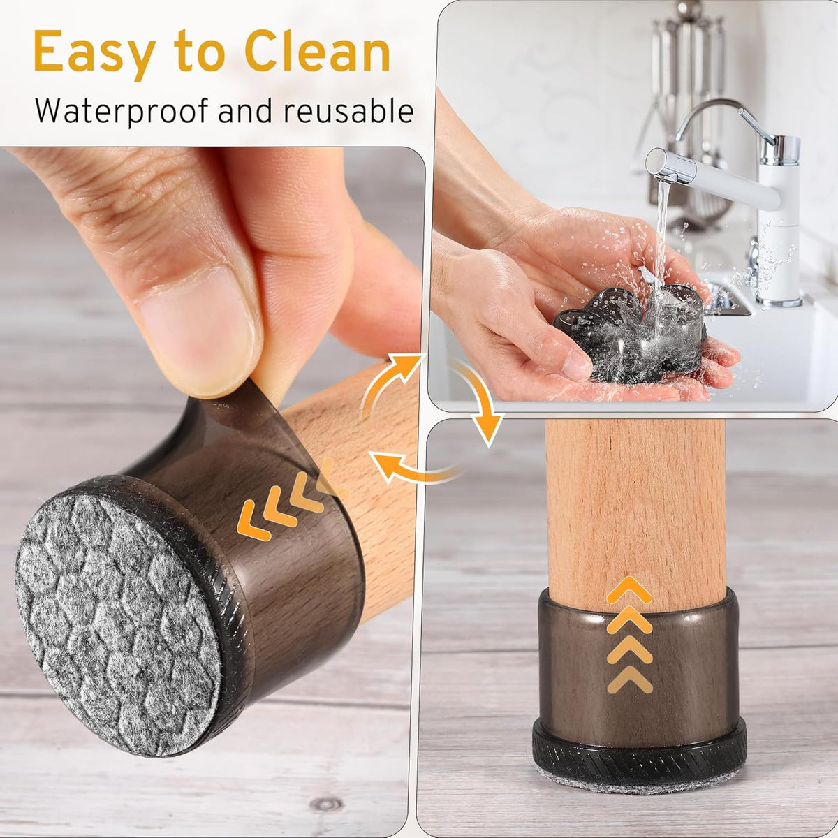 24PCS Round Chair Leg Floor Protectors, Furniture Sliders, Chair Leg Protectors for Hardwood Floors, Non-Slip Felt Furniture Pads, Silicone Cap Covers to Protect Floors, (Fit 1.1" - 1.5")
