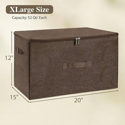 ANMINY Storage Bins with Zipper Lids 51.9 Qt Lidded Fabric Storage Boxes Baskets Cubes with Handles Collapsible Washable Cotton Linen Closet Shelf Clothes Organizer - Extra Large, Coffee