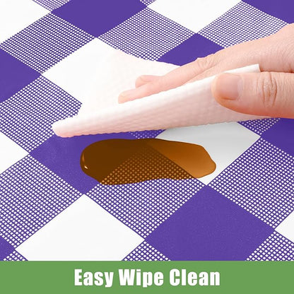 Smiry 10 Pack Purple Gingham Disposable Tablecloths - 54" x 108" Heavy Duty Plastic Table Cloth, Waterproof Buffalo Plaid Table Covers for Picnic, Banquets, Parties